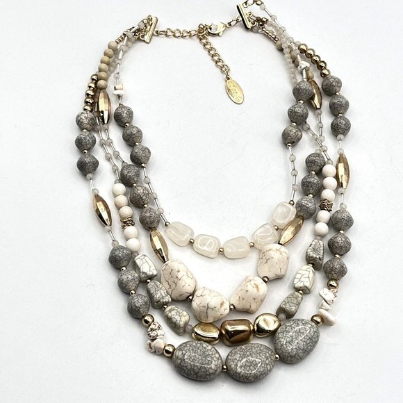 BOCAR  Multi Layer Faux Howlite 4 Strand Statement Collar Beaded Necklace 18" - Picture 8 of 9